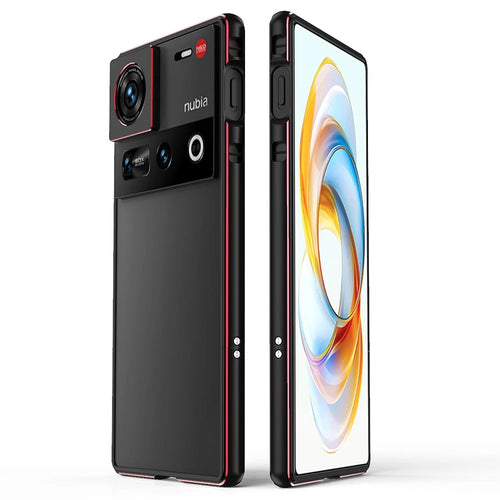 For ZTE nubia Z70 Ultra 5G Bumper Case Metal Frame Phone Cover with Camera Lens Guard - Black / Red - 1