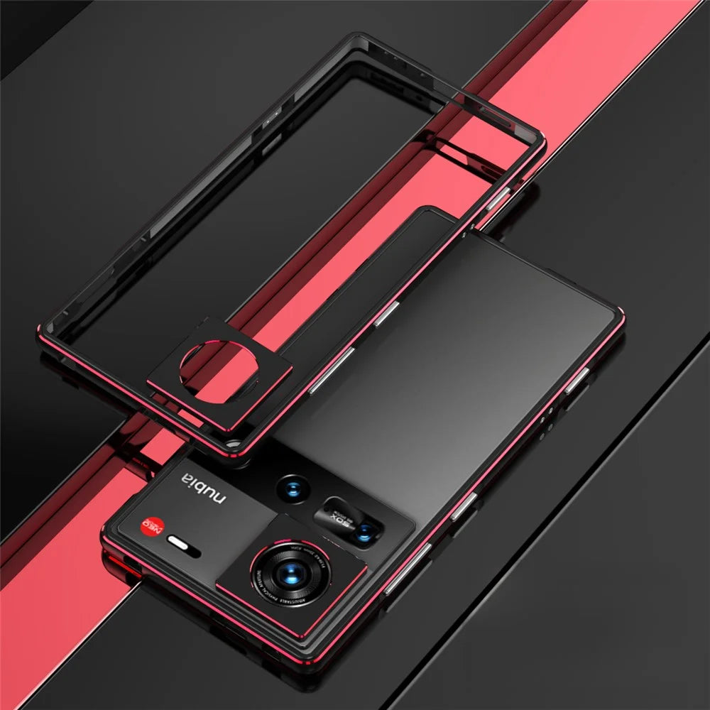 For ZTE nubia Z70 Ultra 5G Bumper Case Metal Frame Phone Cover with Camera Lens Guard - Black / Red - 2