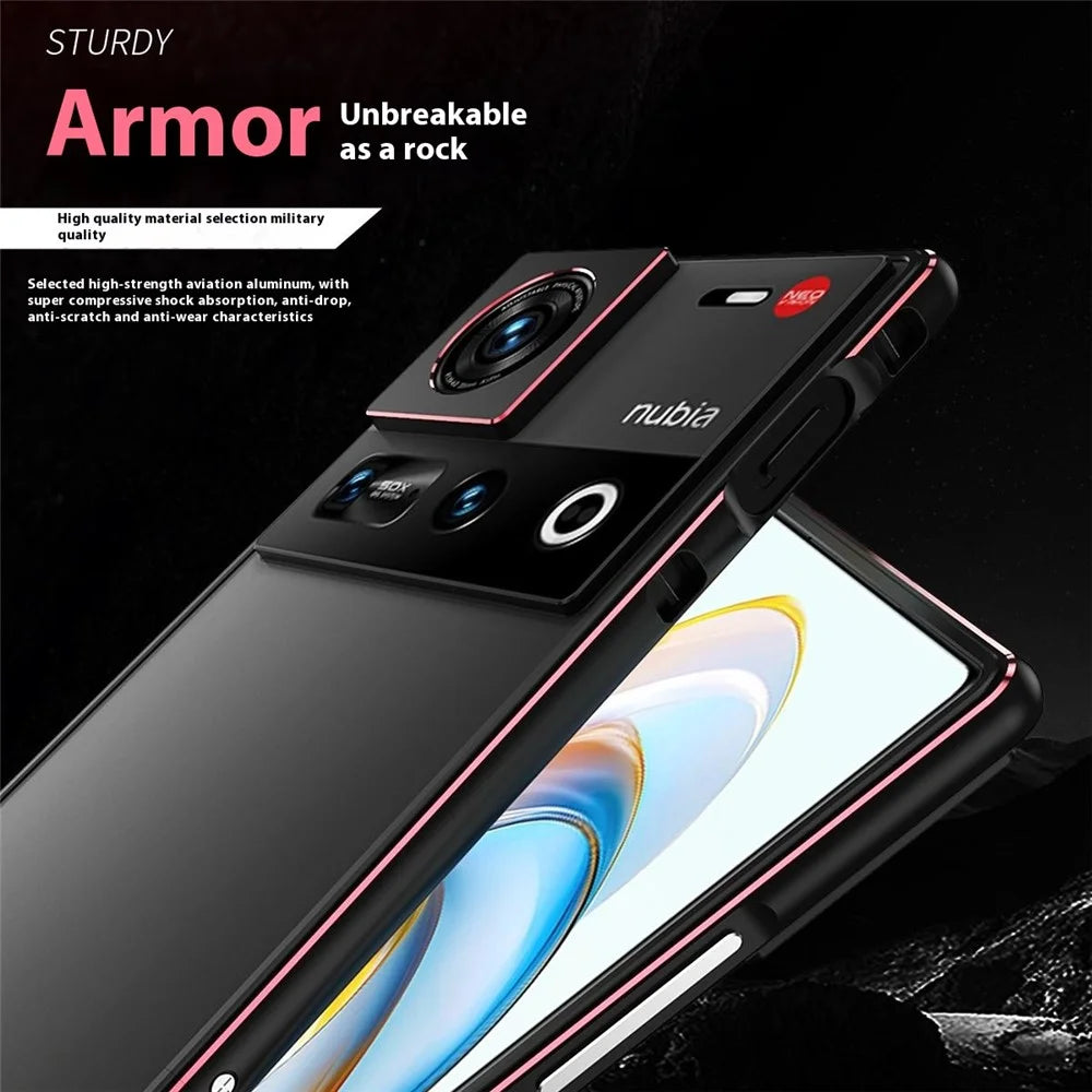 For ZTE nubia Z70 Ultra 5G Bumper Case Metal Frame Phone Cover with Camera Lens Guard - Black / Red - 3