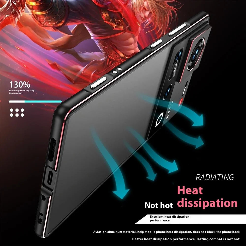 For ZTE nubia Z70 Ultra 5G Bumper Case Metal Frame Phone Cover with Camera Lens Guard - Black / Red - 4