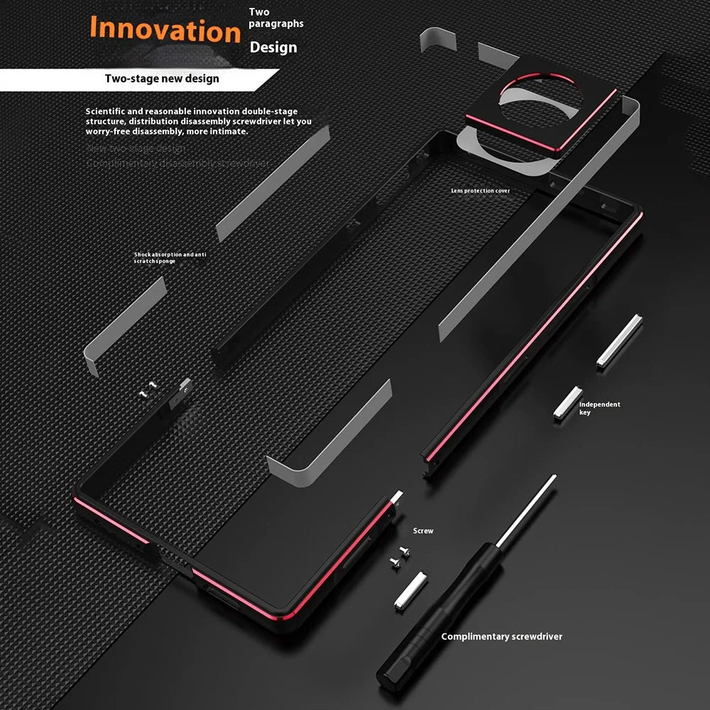 For ZTE nubia Z70 Ultra 5G Bumper Case Metal Frame Phone Cover with Camera Lens Guard - Black / Red - 5