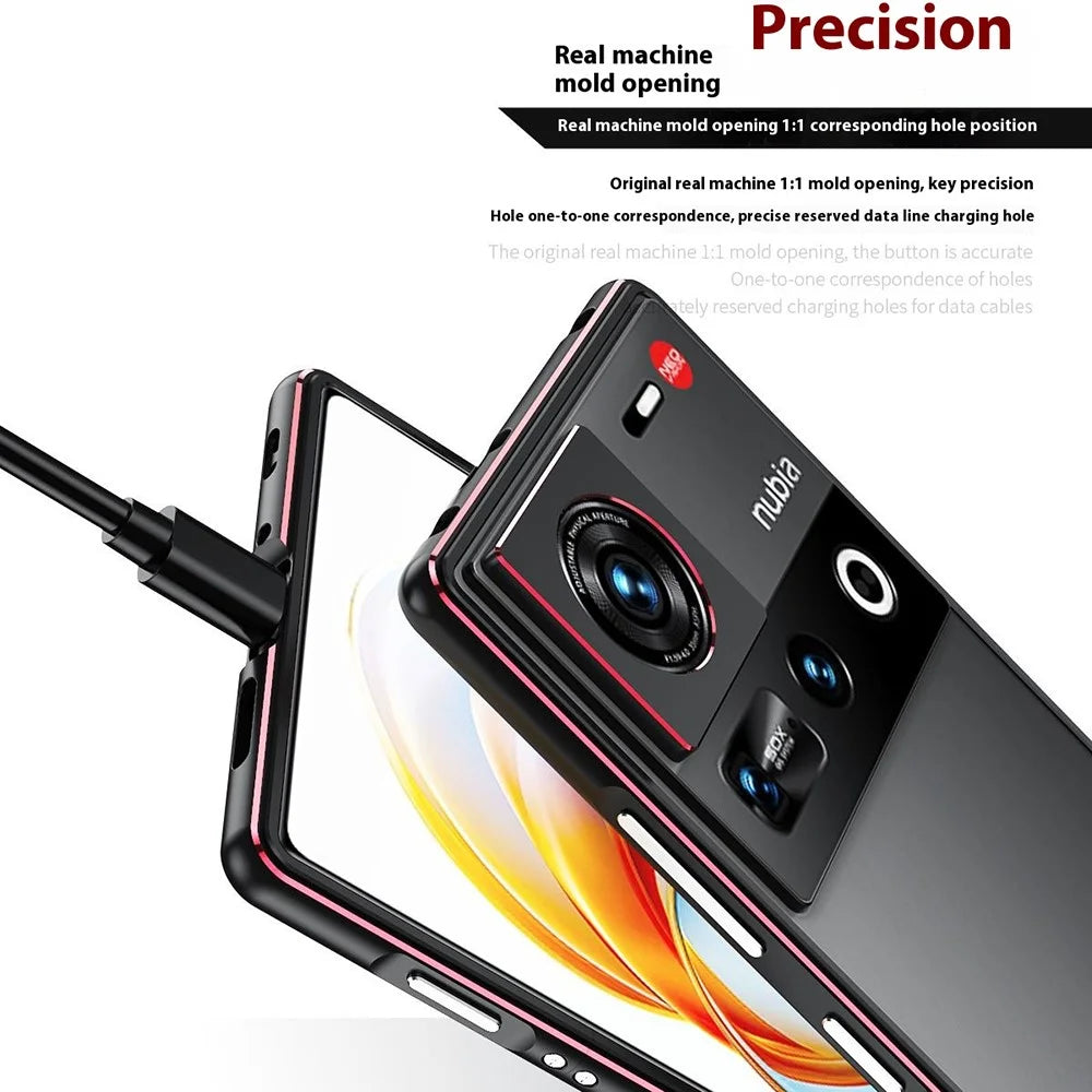 For ZTE nubia Z70 Ultra 5G Bumper Case Metal Frame Phone Cover with Camera Lens Guard - Black / Red - 7