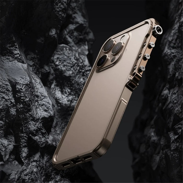 For iPhone 15 Pro Bumper Case Aluminum Alloy Metal Frame Phone Cover - Gold - 5