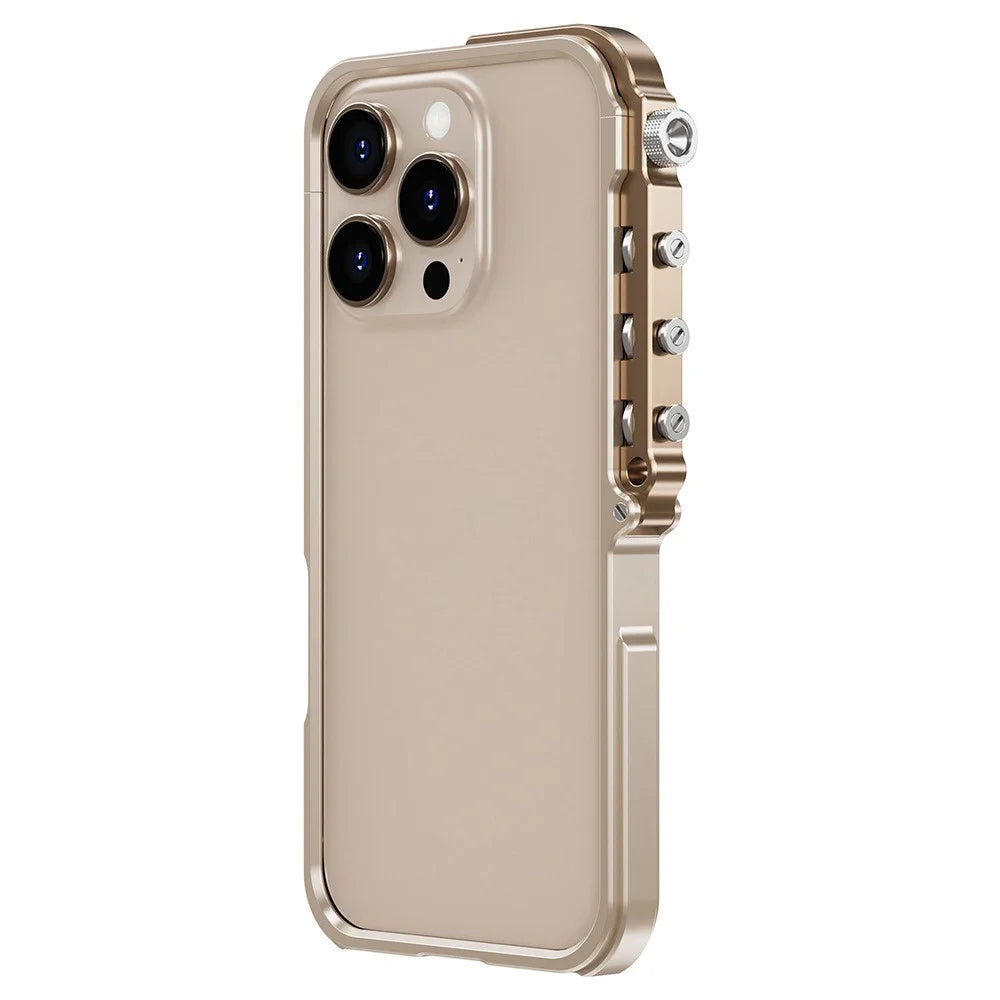 For iPhone 15 Pro Max Bumper Case Aluminum Alloy Metal Frame Phone Cover - Gold - 1