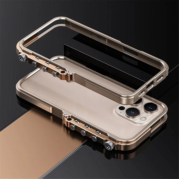 For iPhone 15 Pro Max Bumper Case Aluminum Alloy Metal Frame Phone Cover - Gold - 2