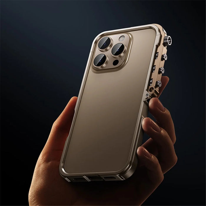 For iPhone 15 Pro Max Bumper Case Aluminum Alloy Metal Frame Phone Cover - Gold - 3
