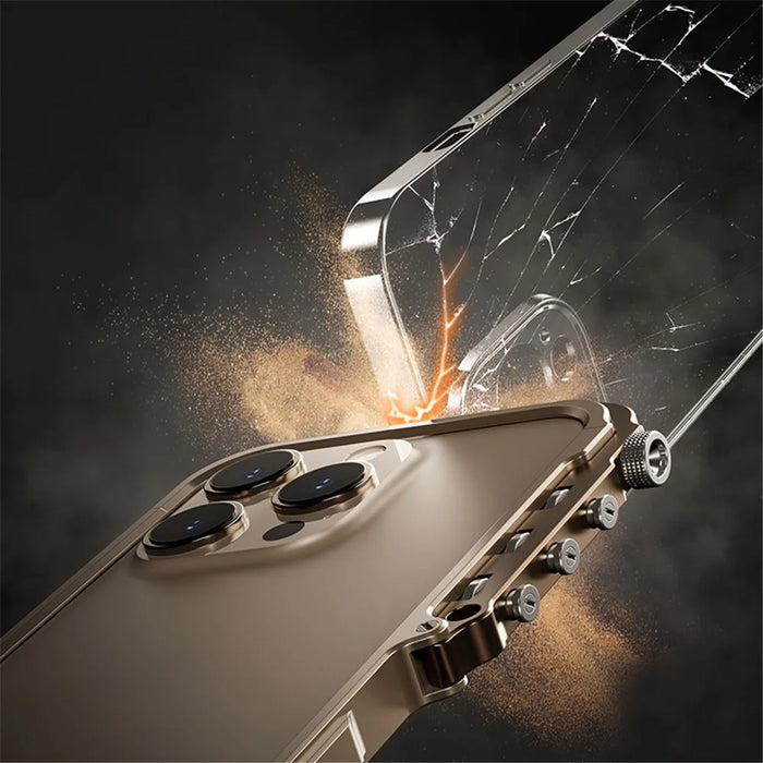 For iPhone 15 Pro Max Bumper Case Aluminum Alloy Metal Frame Phone Cover - Gold - 6
