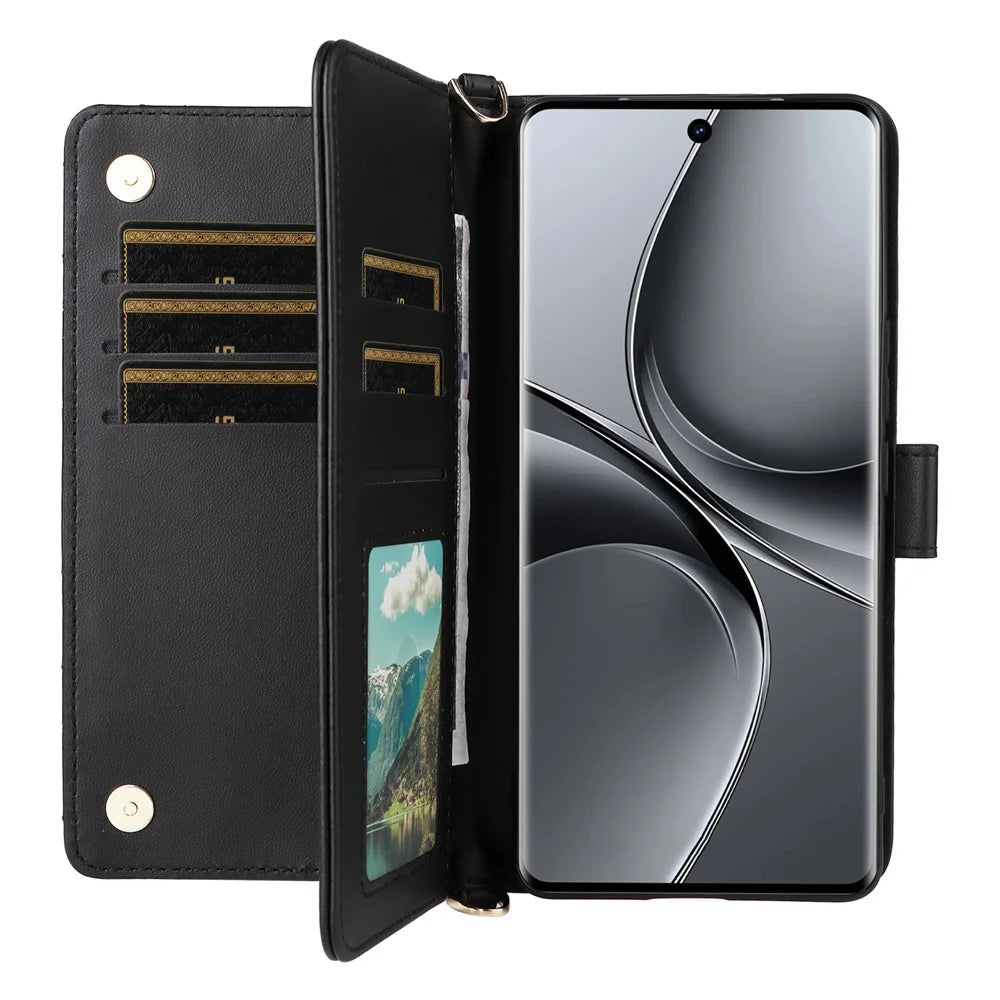 Wallet Phone Case for vivo T3 Ultra 5G  / V40 Pro 5G  / V40 5G  / S19 Pro 5G Leather Cover with Shoulder / Wrist Strap - Black - 4