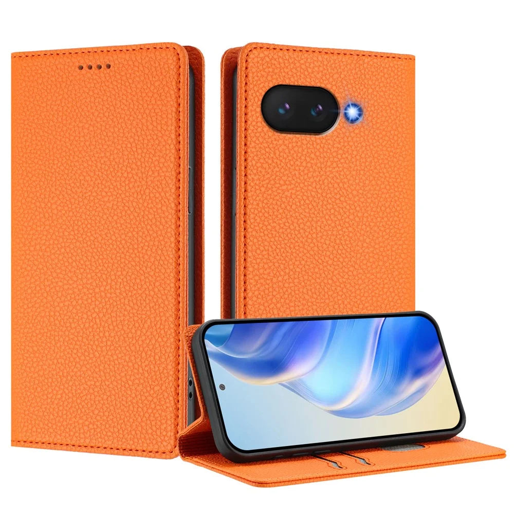 For Google Pixel 9a Wallet Case RFID Blocking Litchi Texture Leather Mobile Cover - Orange - 2