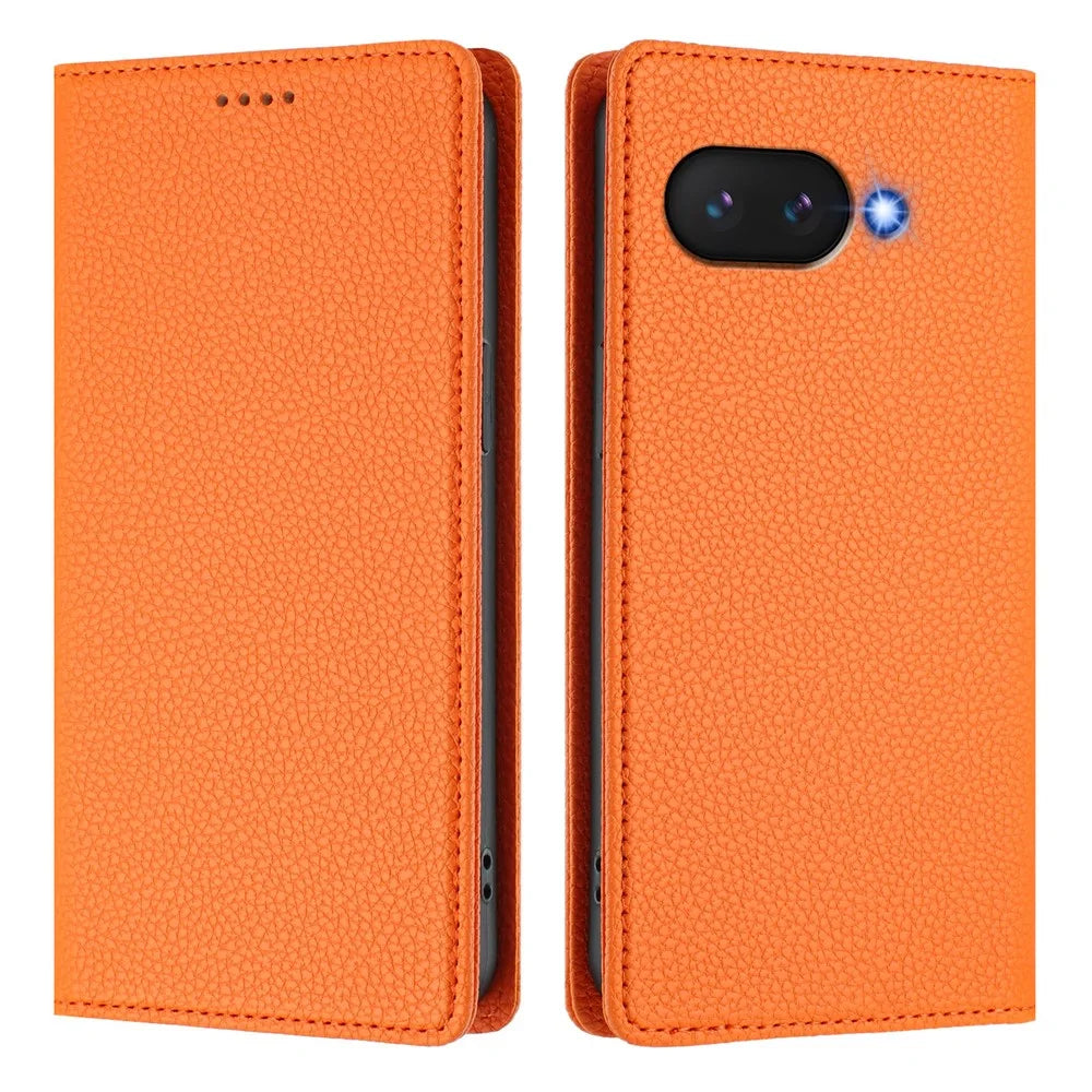 For Google Pixel 9a Wallet Case RFID Blocking Litchi Texture Leather Mobile Cover - Orange - 3