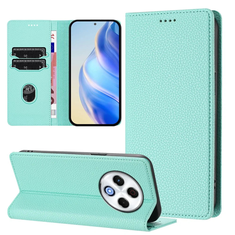For TECNO Spark 30 4G Wallet Case RFID Blocking Litchi Texture Leather Mobile Cover - Mint Green - 4