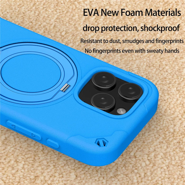 For iPhone 16 Pro EVA Phone Case Compatible with MagSafe Kickstand Protective Cover - Blue - 4