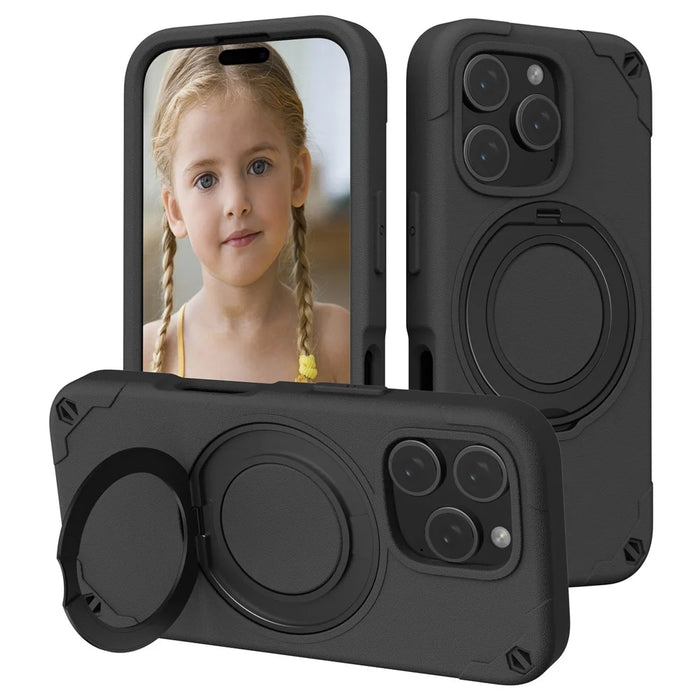 For iPhone 16 Pro Max EVA Phone Case Compatible with MagSafe Kickstand Protective Cover - Black - 1