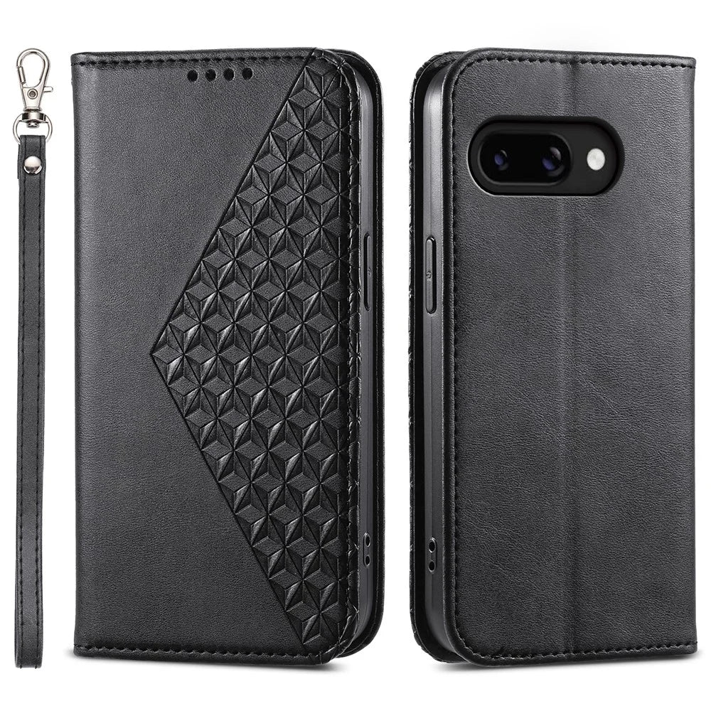 For Google Pixel 9a Case Calf Texture PU Leather Phone Cover with Wallet - Black - 1