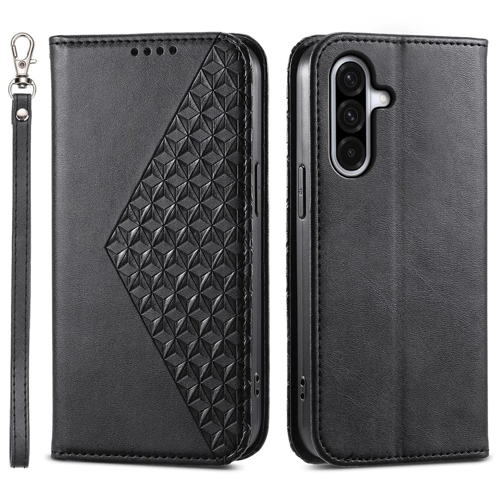 For Samsung Galaxy A56 5G Case Calf Texture PU Leather Phone Cover with Wallet - Black - 1