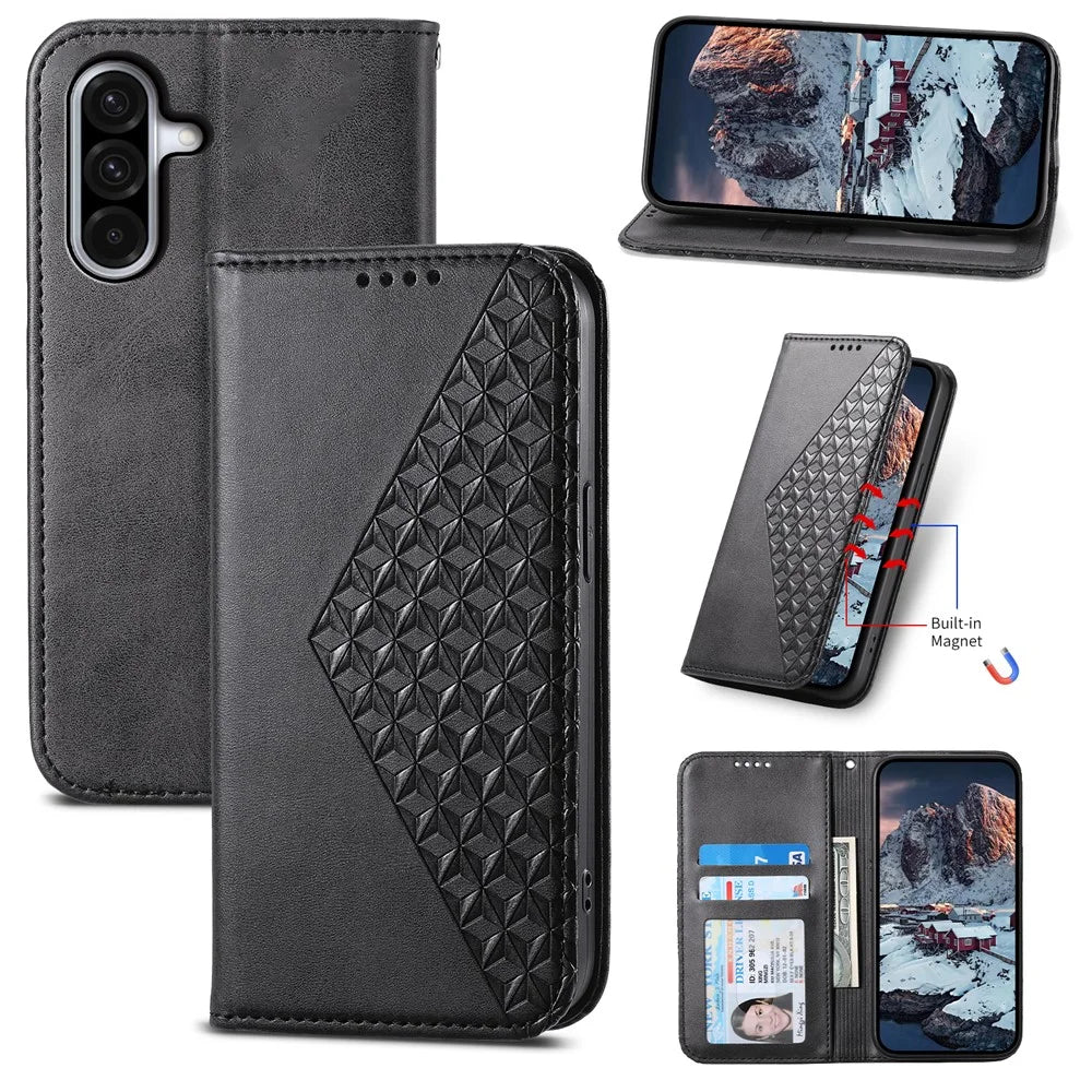 For Samsung Galaxy A56 5G Case Calf Texture PU Leather Phone Cover with Wallet - Black - 7