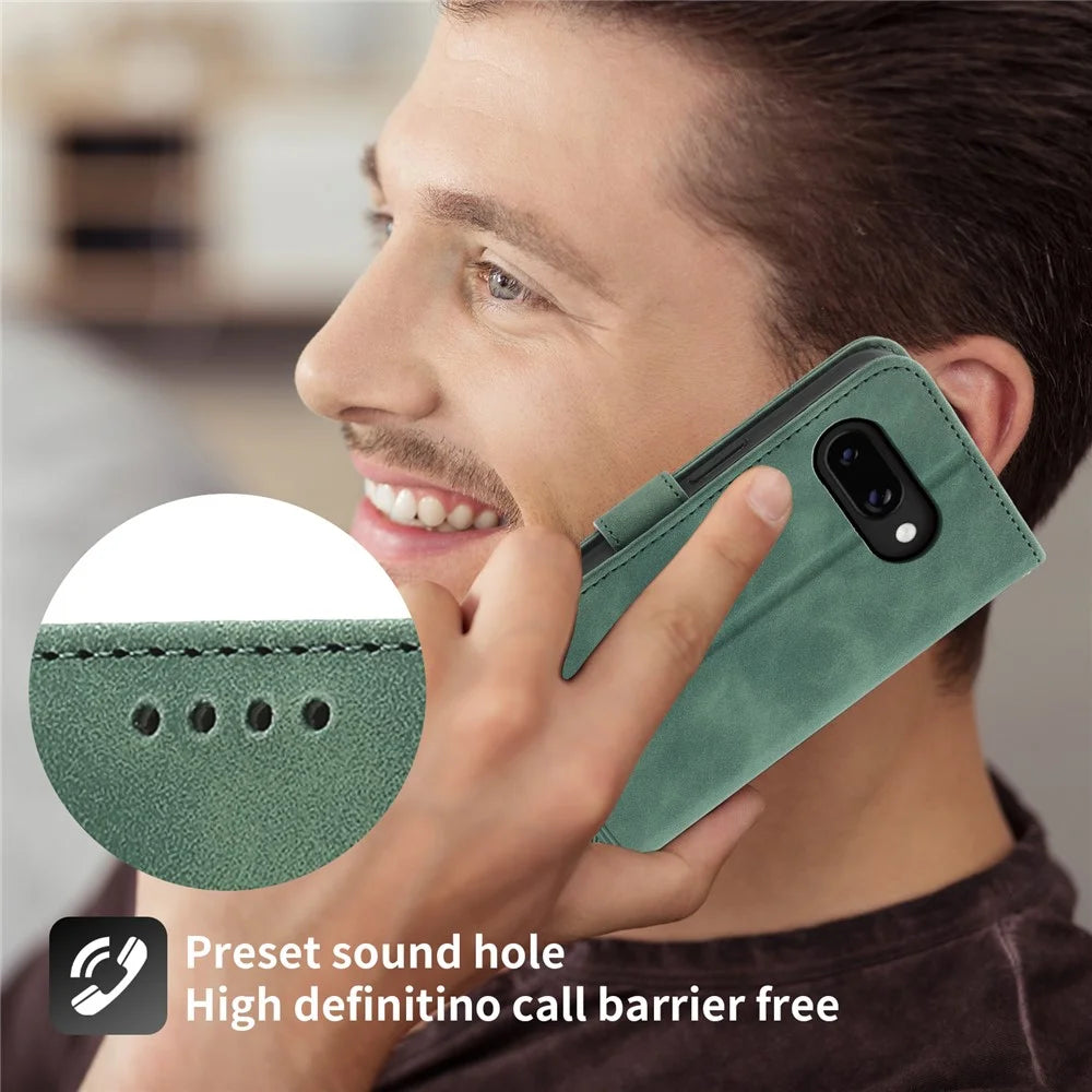 DIERFENG DF-03 For Google Pixel 9a Leather Case Lines Imprint Wallet Phone Cover - Green - 7