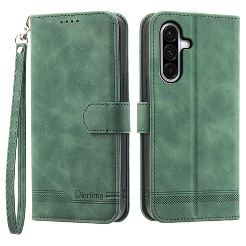 DIERFENG DF-03 For Samsung Galaxy A56 5G Leather Case Lines Imprint Wallet Phone Cover - Green - 1