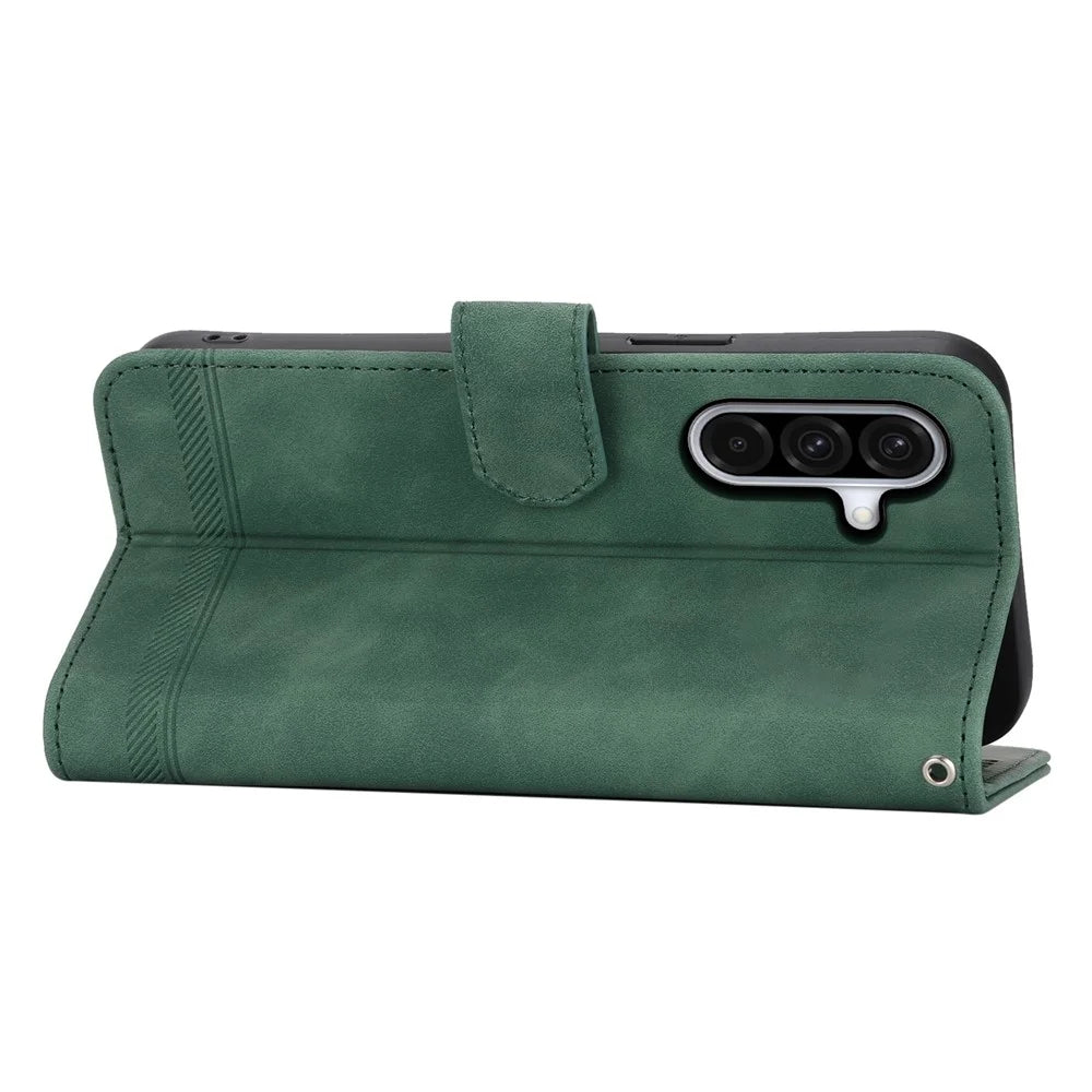 DIERFENG DF-03 For Samsung Galaxy A56 5G Leather Case Lines Imprint Wallet Phone Cover - Green - 2