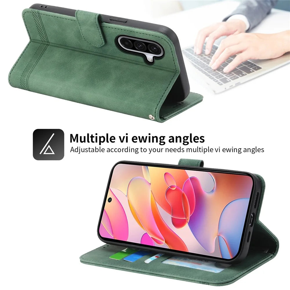 DIERFENG DF-03 For Samsung Galaxy A56 5G Leather Case Lines Imprint Wallet Phone Cover - Green - 4
