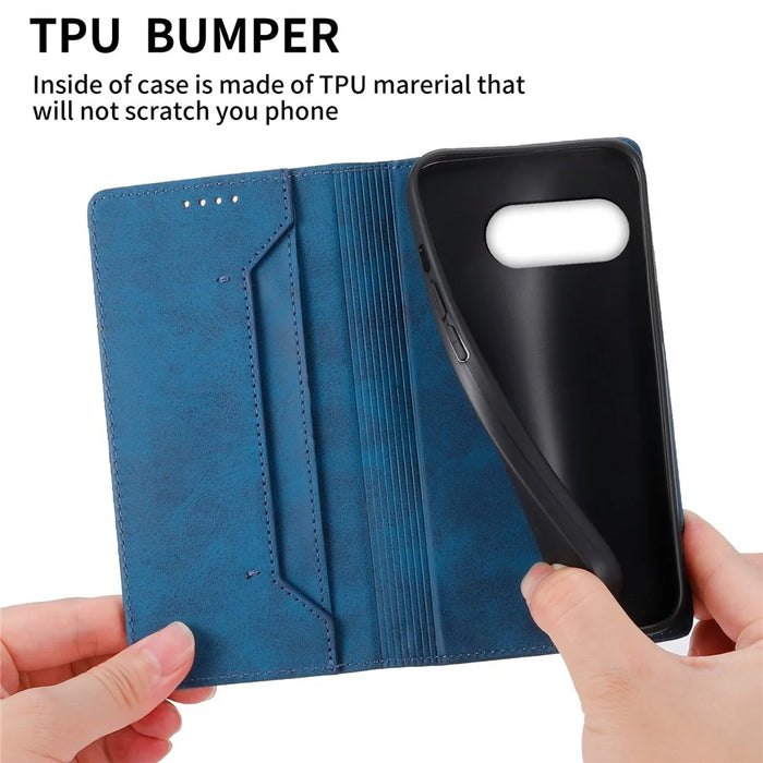 DF-05 For Google Pixel 9a Wallet Case RFID Blocking PU Leather Phone Cover - Blue - 5