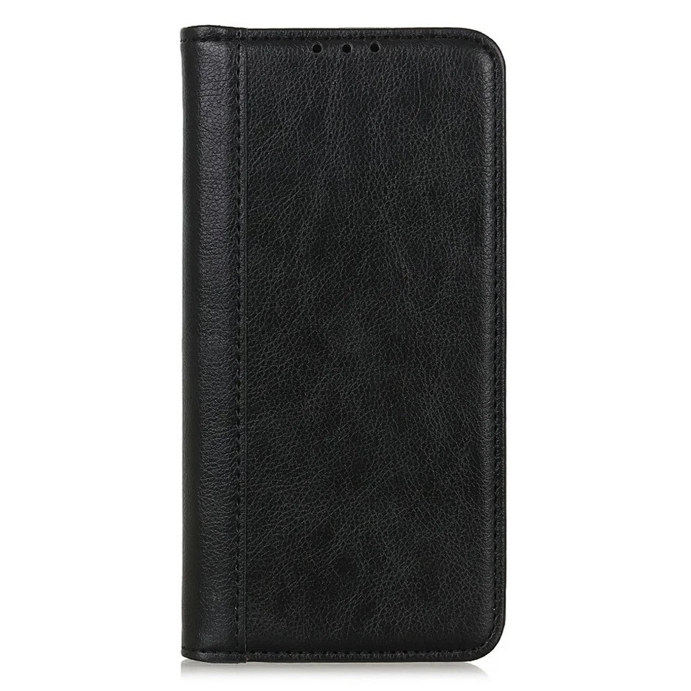 For Samsung Galaxy A56 5G Stand Case Split Leather Litchi Texture Wallet Phone Cover - Black - 6