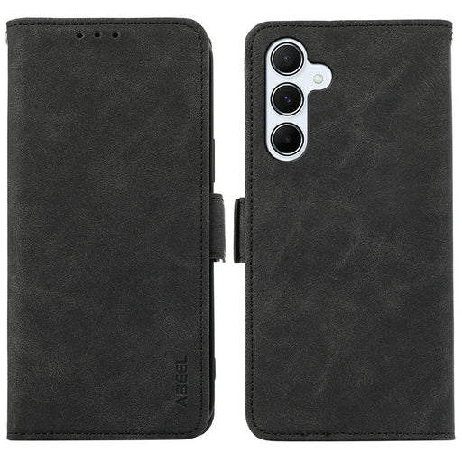 ABEEL For Samsung Galaxy A56 5G Case PU Leather Folio Stand View RFID Blocking Phone Cover - Black - 1