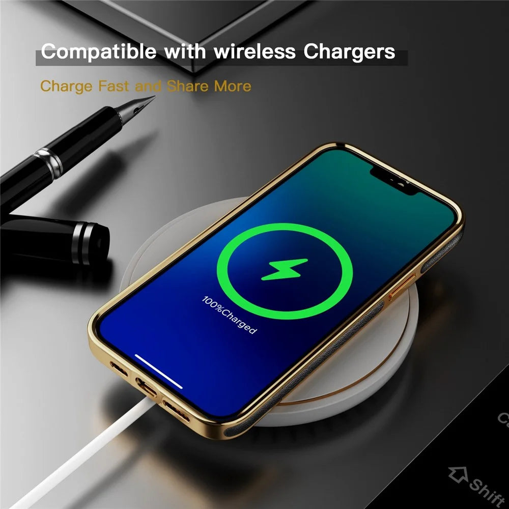 For iPhone 13 Pro Max 6.7 inch Business Electroplating Phone Case Anti-scratch TPU+PU Leather Phone Cover - Black - 4