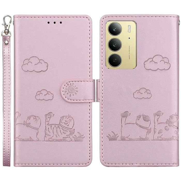 For Realme C75 4G Case RFID Blocking Kitten Pattern TPU+PU Leather Phone Cover - Pink - 1