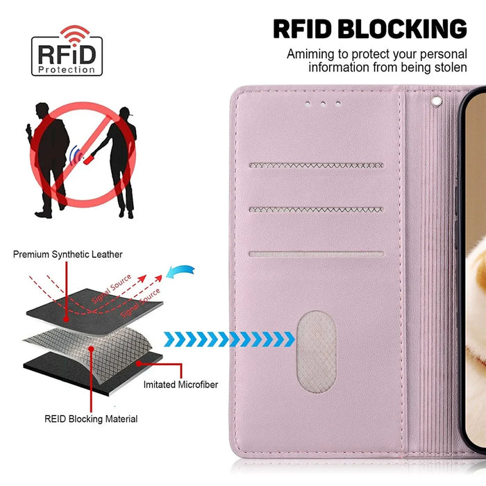For Realme C75 4G Case RFID Blocking Kitten Pattern TPU+PU Leather Phone Cover - Pink - 4
