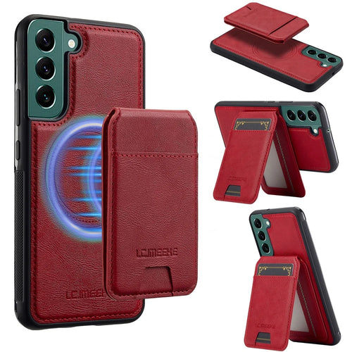 LC.IMEEKE L3 For Samsung Galaxy S22 5G Magnetic Case Detachable Card Holder Leather TPU Mobile Cover - Red - 1