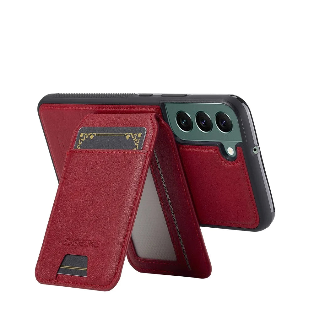 LC.IMEEKE L3 For Samsung Galaxy S22 5G Magnetic Case Detachable Card Holder Leather TPU Mobile Cover - Red - 3