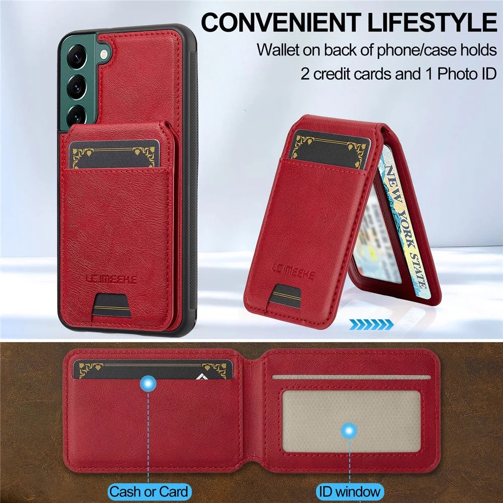LC.IMEEKE L3 For Samsung Galaxy S22 5G Magnetic Case Detachable Card Holder Leather TPU Mobile Cover - Red - 5