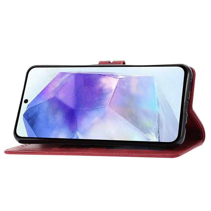 For Samsung Galaxy A56 5G Case Happy Cat Pattern Imprinted Leather Wallet Phone Cover - Red - 2