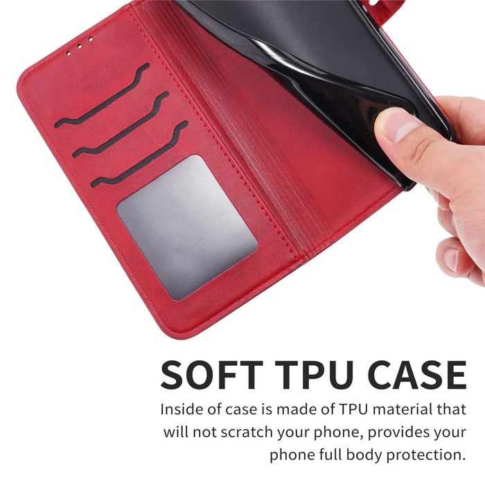 For Samsung Galaxy A56 5G Case Happy Cat Pattern Imprinted Leather Wallet Phone Cover - Red - 5