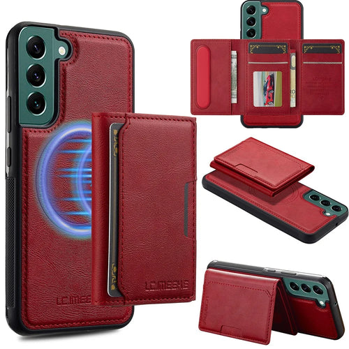 LC.IMEEKE L5 For Samsung	Galaxy S22 5G Magnetic Phone Case Leather Back Cover with Detachable Card Holder - Red - 1