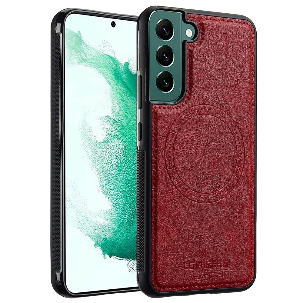 LC.IMEEKE For Samsung Galaxy S22 5G Magnetic Case Leather TPU Back Cover - Red - 1