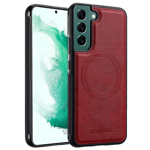LC.IMEEKE For Samsung Galaxy S22 5G Magnetic Case Leather TPU Back Cover - Red - 1