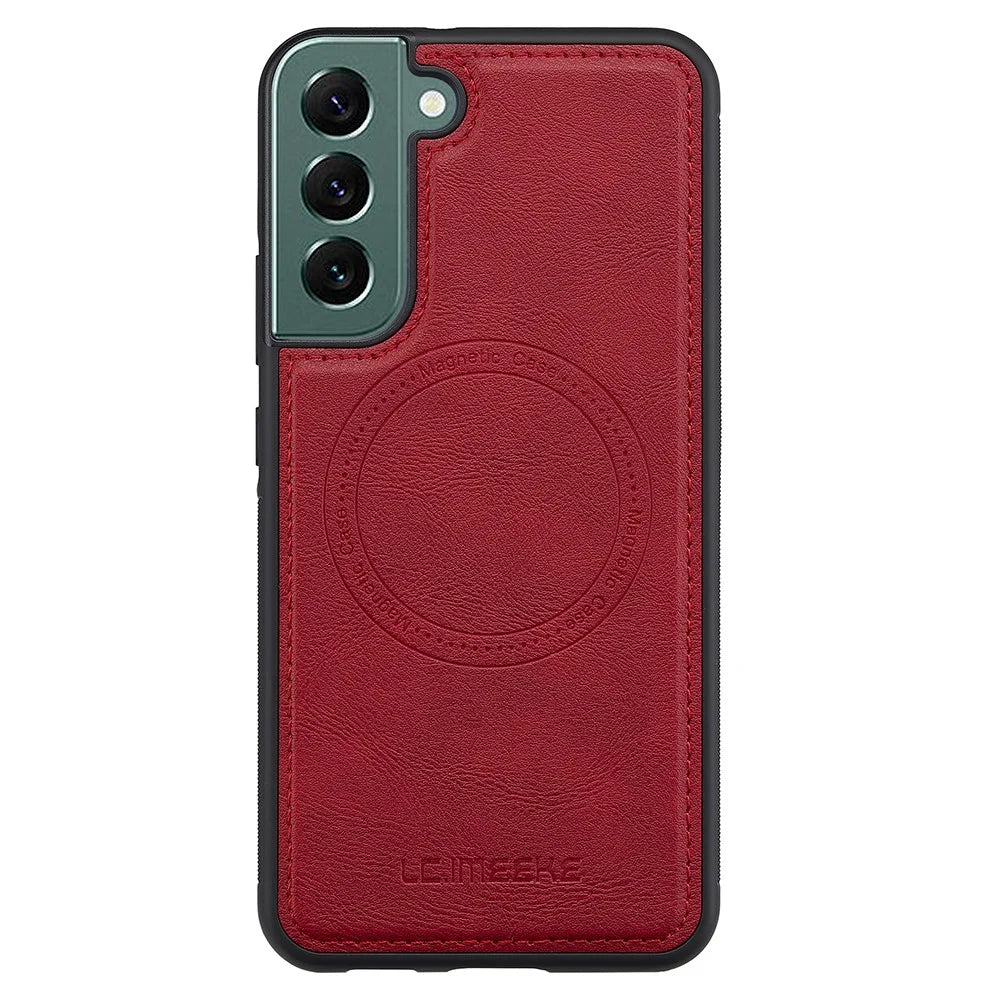 LC.IMEEKE For Samsung Galaxy S22 5G Magnetic Case Leather TPU Back Cover - Red - 2