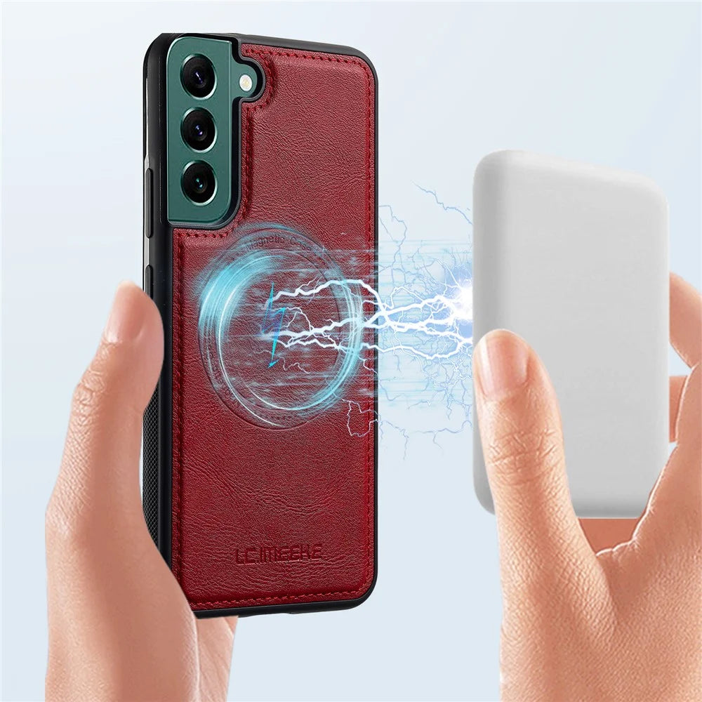 LC.IMEEKE For Samsung Galaxy S22 5G Magnetic Case Leather TPU Back Cover - Red - 7