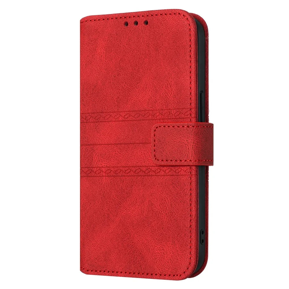 For Samsung Galaxy A26 5G Case Wallet Skin-Touch Leather Imprinted Phone Cover - Red - 7