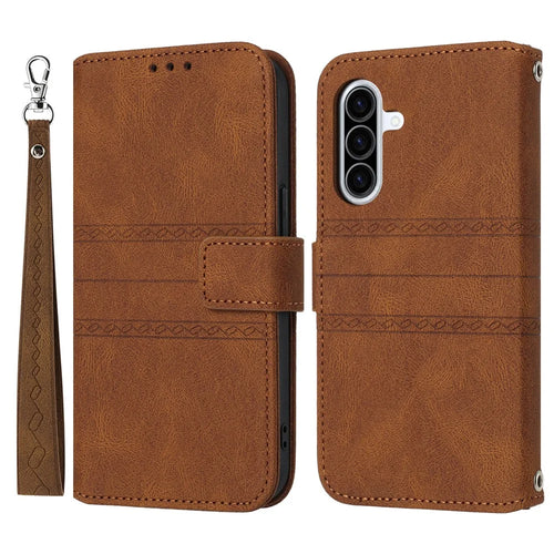For Samsung Galaxy A56 5G Case Wallet Skin-Touch Leather Imprinted Phone Cover - Brown - 1