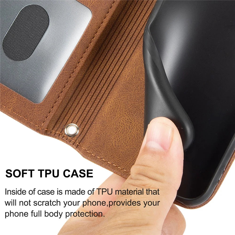For Samsung Galaxy A56 5G Case Wallet Skin-Touch Leather Imprinted Phone Cover - Brown - 6