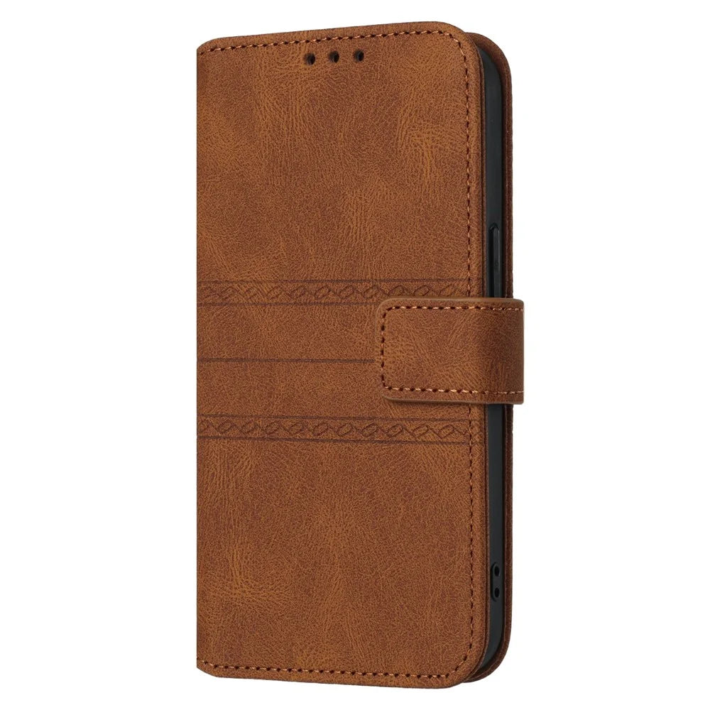 For Samsung Galaxy A56 5G Case Wallet Skin-Touch Leather Imprinted Phone Cover - Brown - 7