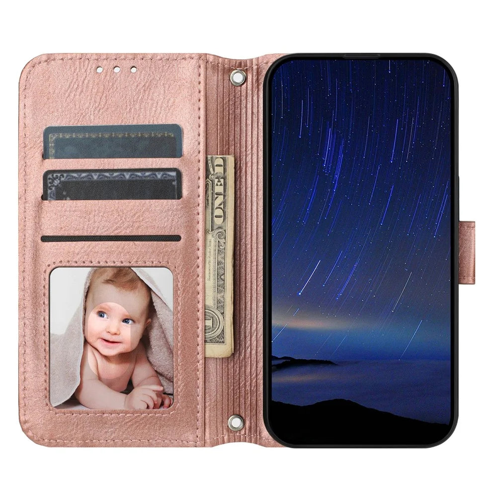 For Samsung Galaxy A26 5G Case Zipper Pocket Leather Phone Cover with Crossbody Shoulder Strap - Rose Gold - 2