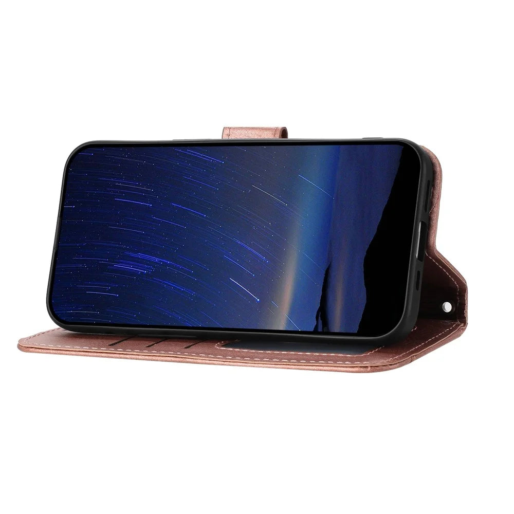 For Samsung Galaxy A26 5G Case Zipper Pocket Leather Phone Cover with Crossbody Shoulder Strap - Rose Gold - 3