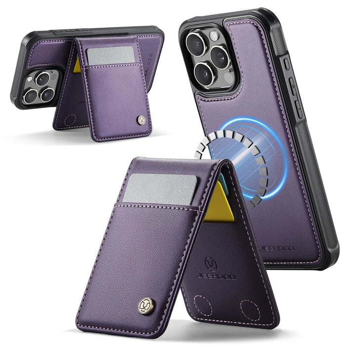 JEEHOOD For iPhone 16 Pro Leather Back Cover Compatible with MagSafe  J06 Phone Case with Card Bag RFID Blocking - Purple - 2