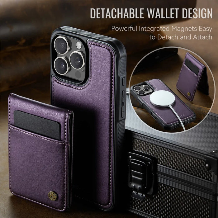 JEEHOOD For iPhone 16 Pro Leather Back Cover Compatible with MagSafe  J06 Phone Case with Card Bag RFID Blocking - Purple - 6