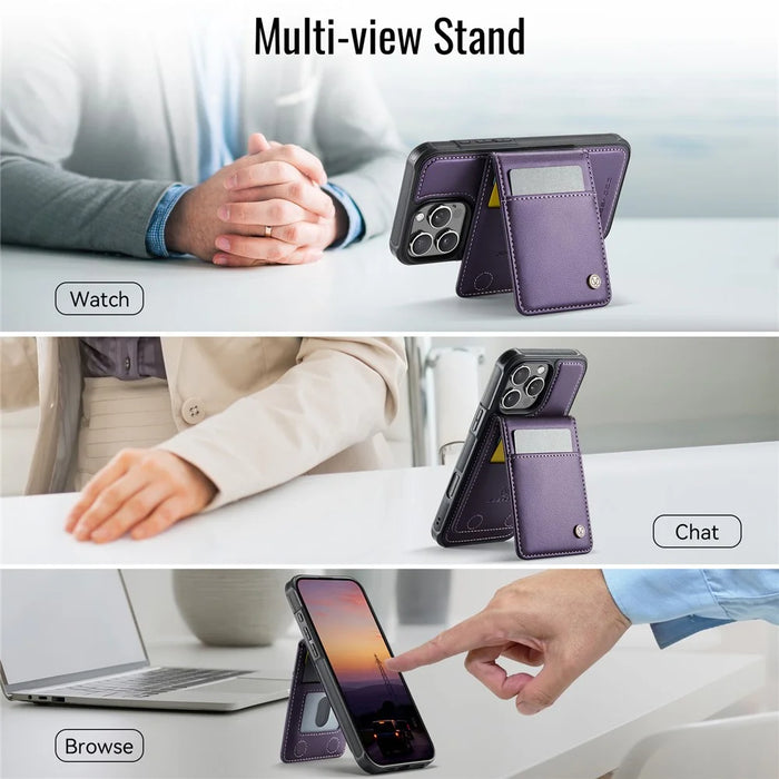 JEEHOOD For iPhone 16 Pro Leather Back Cover Compatible with MagSafe  J06 Phone Case with Card Bag RFID Blocking - Purple - 7