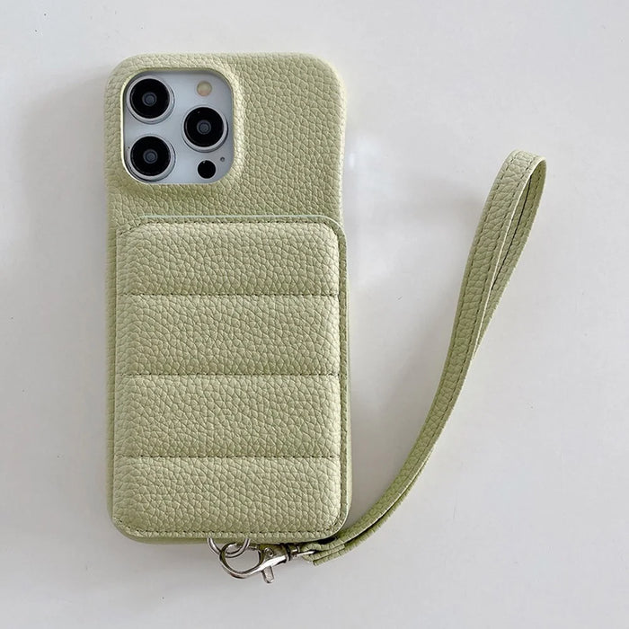 For iPhone 15 Pro Max Case Card Slots Kickstand PU Leather + PET Phone Cover with Wrist Strap - Green - 2